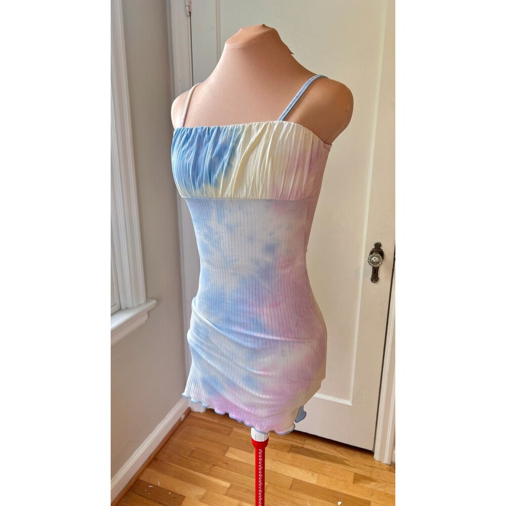 VTG Y2K Derek Heart Pastel Tie Dye Mini Slip Dress Juniors S Lettuce Hem Beach
